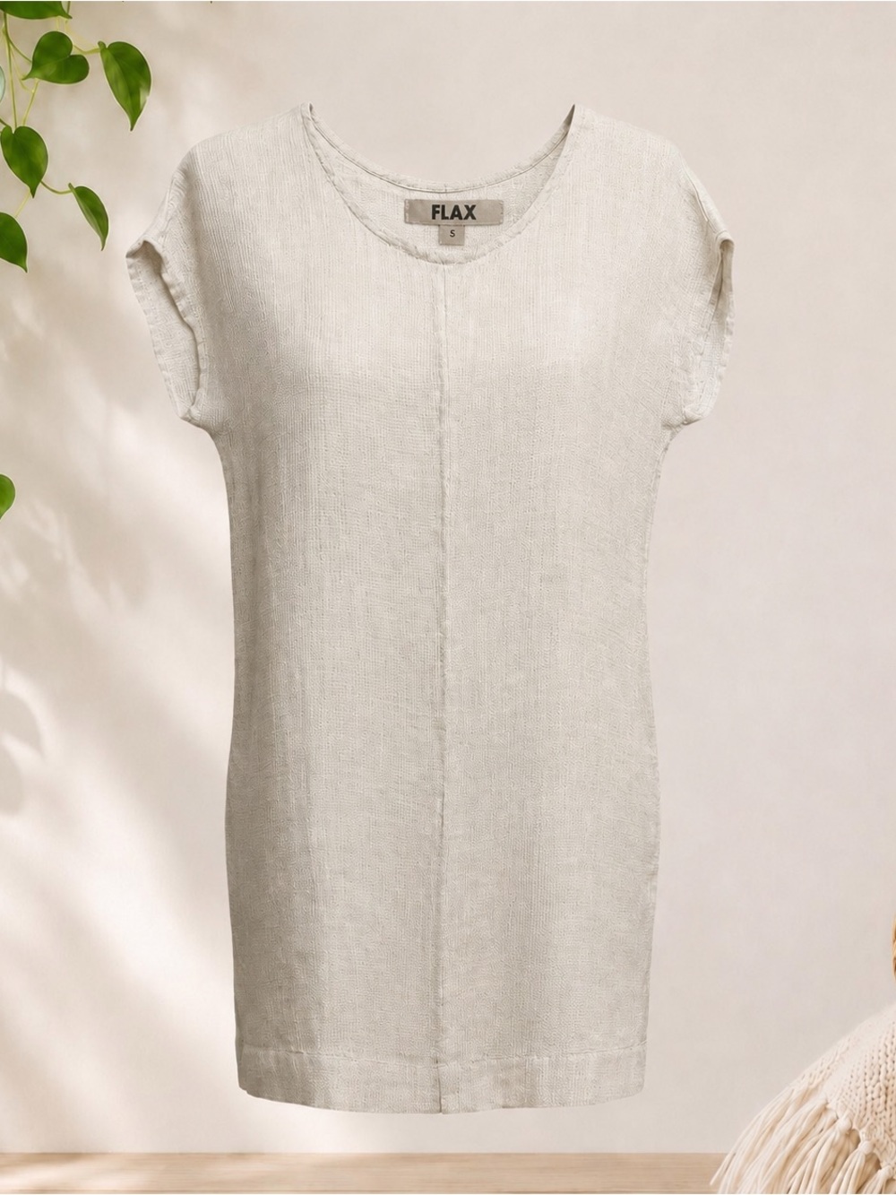 FLAX 100% Linen Natural Long Tunic Top – Size Small